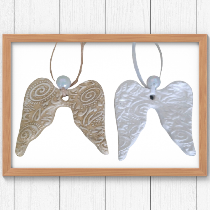 Gold Clay Angel Wings Keepsake Decorative Hanging