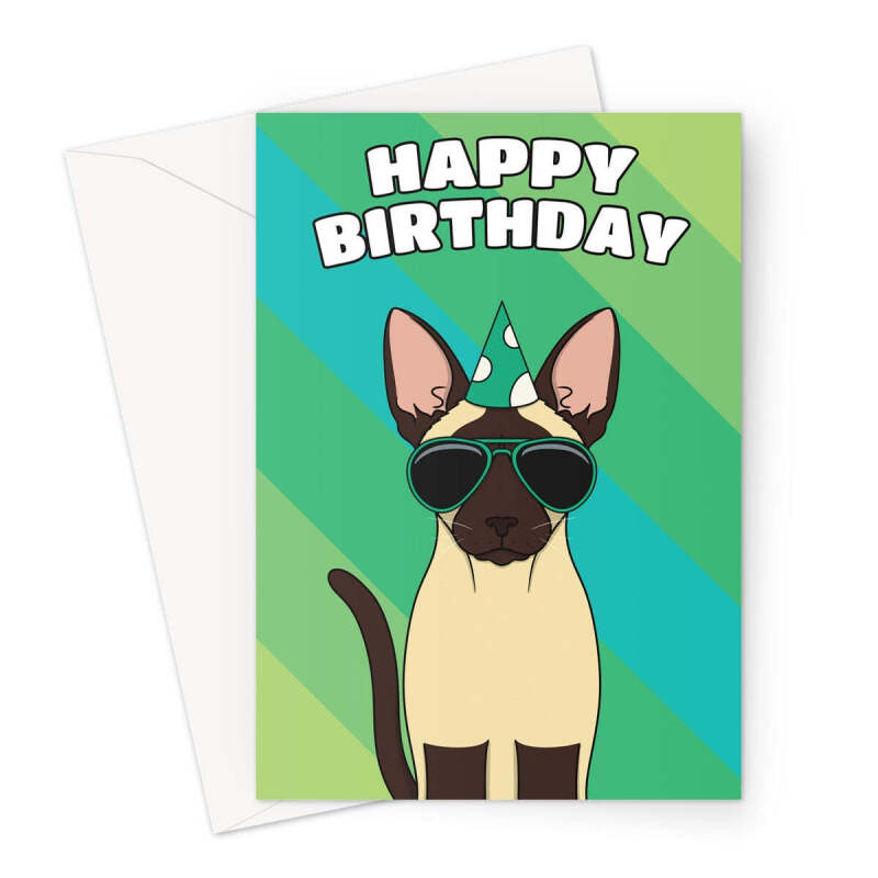 Siamese Cat Birthday Card - A5 Portrait - 1 Card