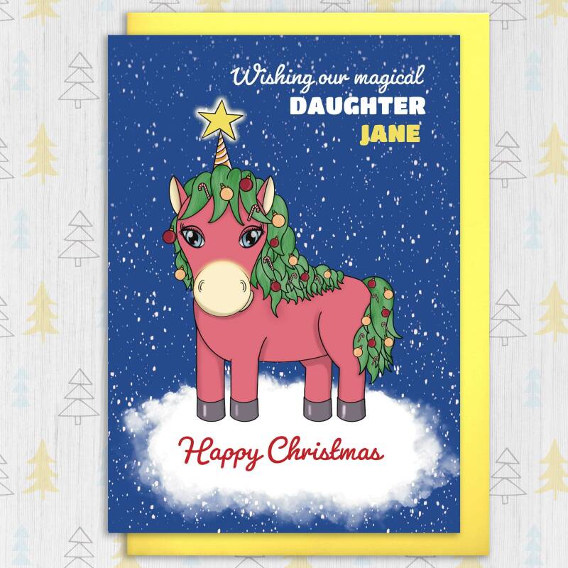 Wishing our magical child personalised unicorn Christmas, holidays card for child, son, daughter, grandchild, niece, nephew (Size A6/A5/A4) - A6: Single card