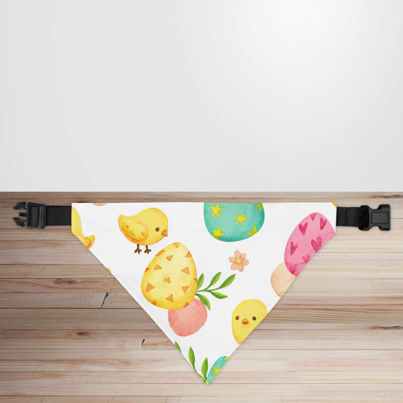 Watercolour Chicks & Eggs Easter Dog/Puppy Bandana - Small - 12x17cm (Strap: 25mm - 40mm)