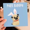 Pugs Bunny pug in rabbit, bunny ears, from the dog, pet, cute, funny Easter card for adults and children (Size A6/A5/A4/Square 6x6") - A6: Single card