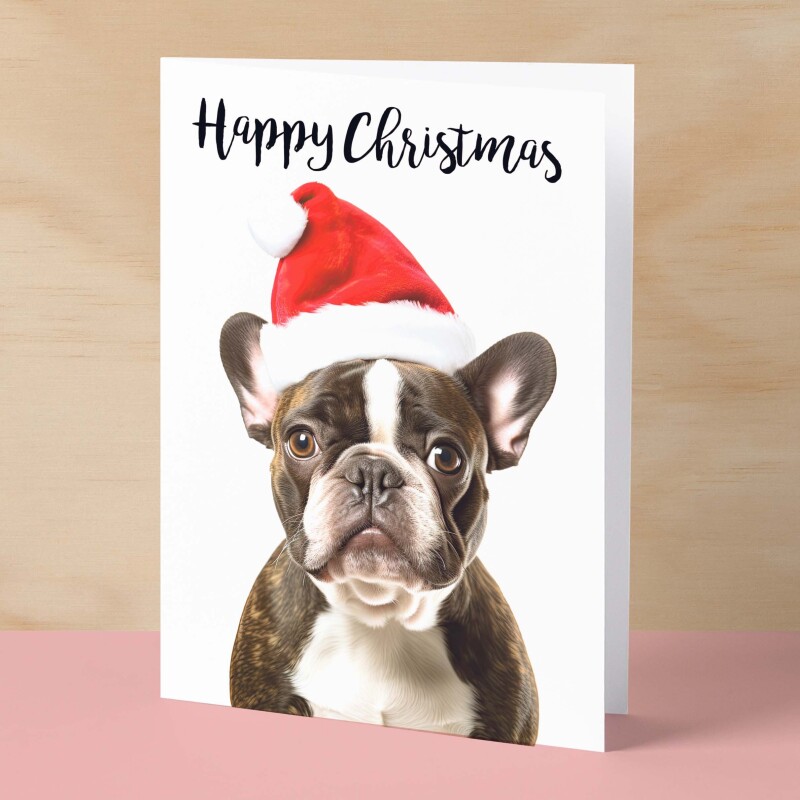 Christmas Card For Him or Her Christmas Card With A Dog French Bulldog Dog Christmas Card For Anyone Friend Fun Christmas Card of a Dog - Small (4x6) / Blank Message