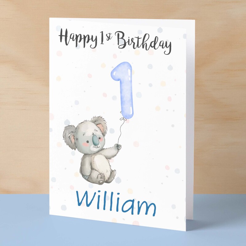 Personalised 1st, 2nd, 3rd, 4th, 5th Birthday Card for Son, Grandson, Nephew, Godson, Boys Koala Card - 1 - One - Blank Message