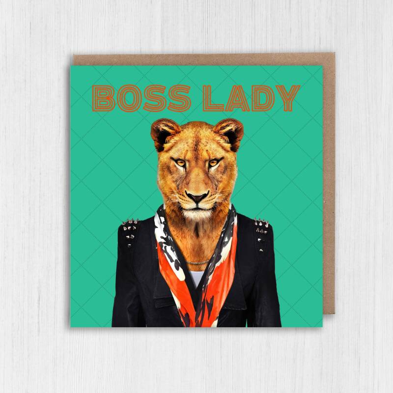 Boss Lady lioness new job animal in clothes card for female colleague, girlfriend, wife, partner, girl (Animalyser) Size A6/A5/A4/Square - A6: Single card