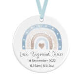 Personalised New Baby Ceramic Decoration - Blue Boho Rainbow