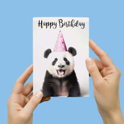 Birthday Card For Him or Her Fun Birthday Card of A Panda Happy Birthday Card For Mum, Dad, Sister Brother - Small (4x6) / Blank Message