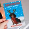 Dachshund through the snow funny dashing song, from the dog, pet, Christmas, Holidays, Xmas, festive card (Size A6/A5/A4/Square 6x6") - A6: Single card