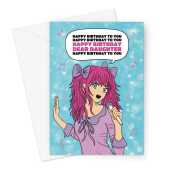 Singing Girl Daughter Happy Birthday Card - Anime Girl Greeting Card