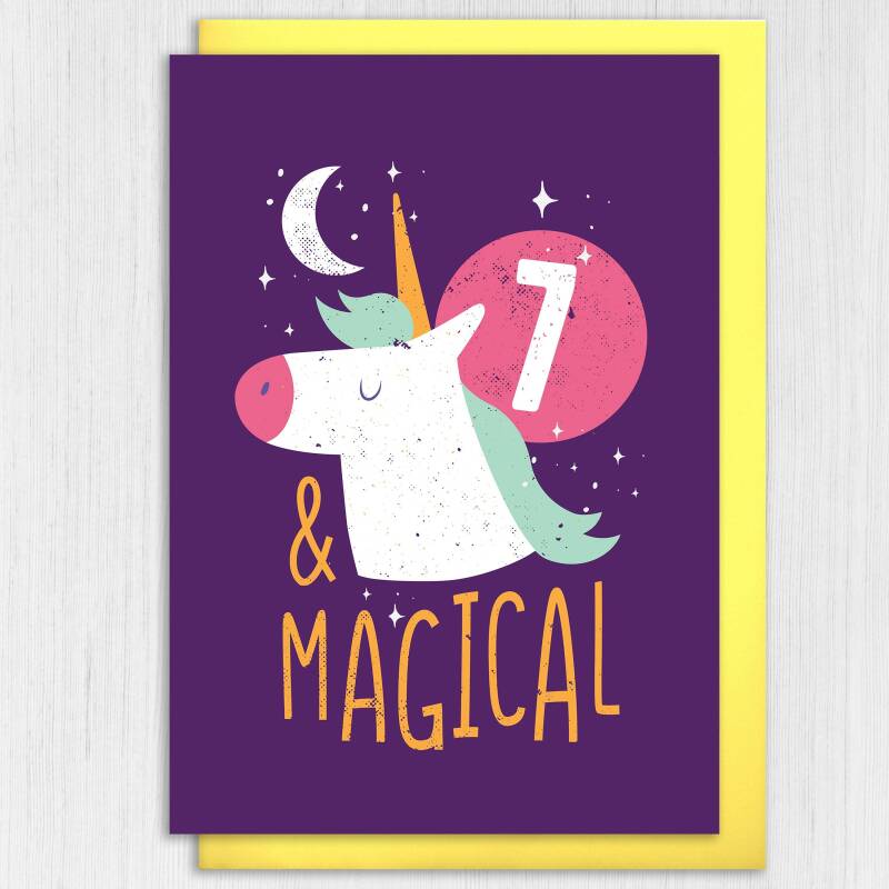 Children, child, boy, girl, kids any age birthday card: Magical unicorn - 1st, 2nd, 3rd, 4th, 5th, 6th, 7th (Size A6/A5/A4/Square 6x6") - A6: Single card