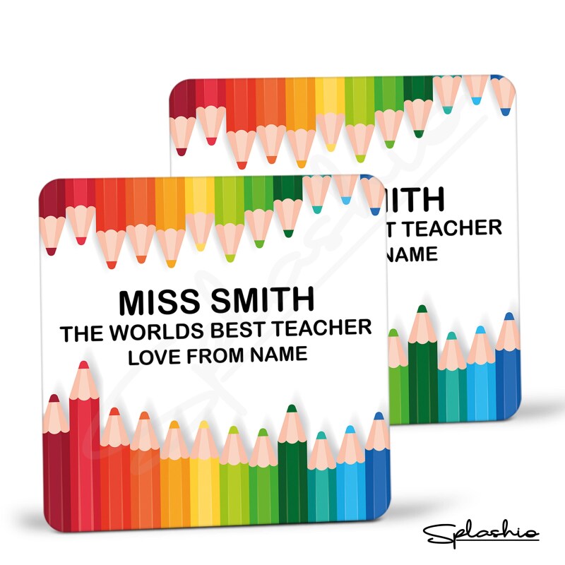 Personalised The Worlds Best Teacher Coaster | Gift Coaster | Drinks Mat | TA Gift End Of Term Gift | Gift For Teacher | School Teacher Gift - Single Coaster - HB Gloss Coaster