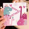 Pink dinosaurs, dino birthday card for children, child, kid, boy, girl, daughter, granddaughter, niece (Size A6/A5/A4/Square 6x6") - A6: Single card