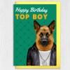 Happy Birthday Top Boy German Shepherd dog, doggy in clothes card for boyfriend, husband, male, brother (Animalyser) Size A6/A5/A4/Square - A6: Single card