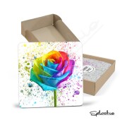 Coaster RAINBOW ROSE Splatter Art Print, High Gloss Coaster, Splash Art, Kids Room Custom Art Work Colourful Rose Art Personalised Coaster