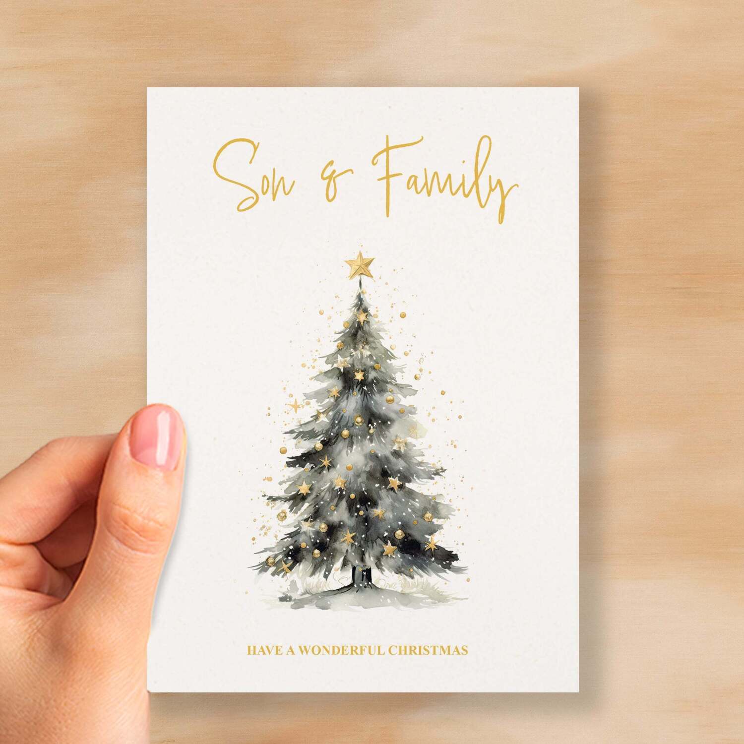 Christmas Card For Son and Family Card Xmas Card for Son Christmas Card for Loved One Son Family Card Christmas Tree Card - Large (5x7) / Blank Message