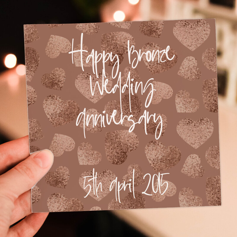 Personalised Bronze (8th/eight years) anniversary card: Personalised with date (Size A6/A5/A4/Square 6x6") - A6: Single card