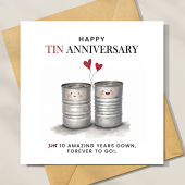 10 Year Anniversary Card, Tin Anniversary Card