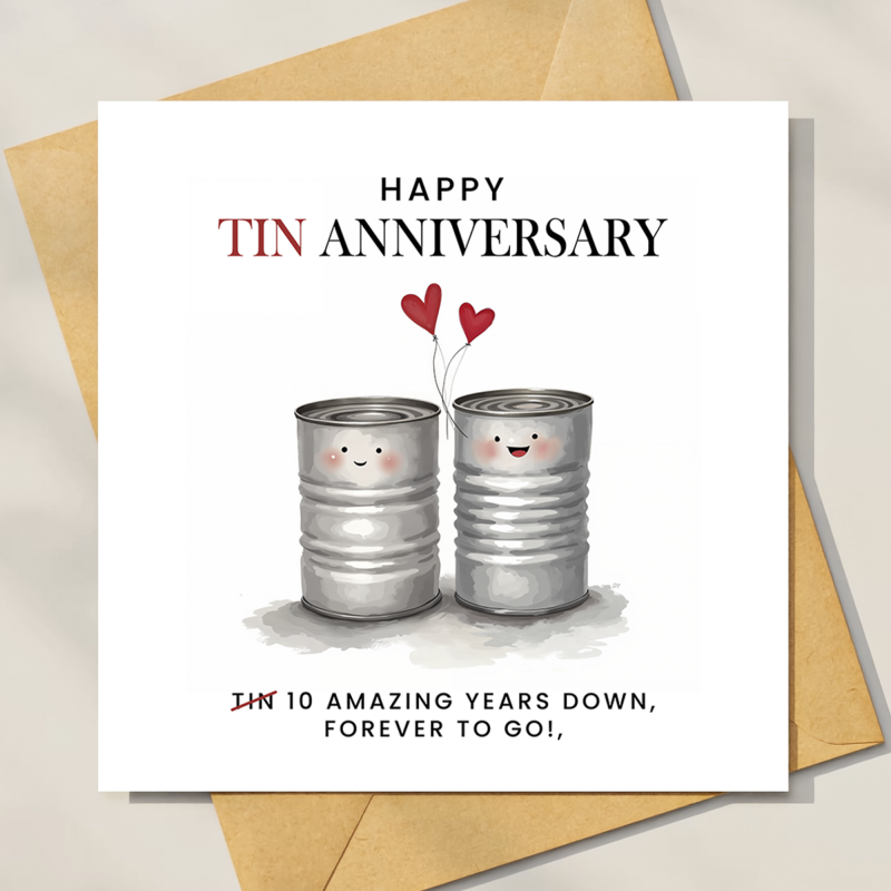 10 Year Anniversary Card, Tin Anniversary Card