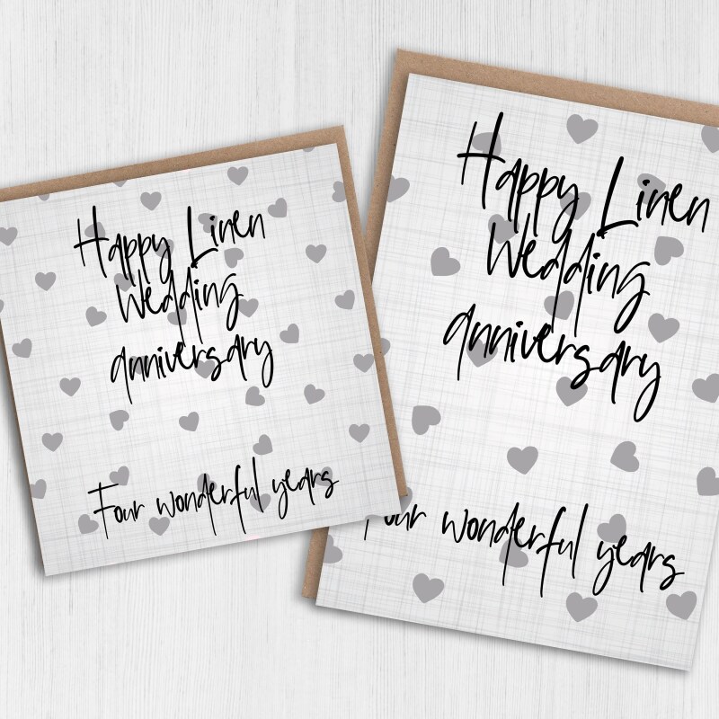 Linen 4th/four years anniversary card: Four wonderful years (Size A6/A5/A4/Square 6x6") - A6: Single card