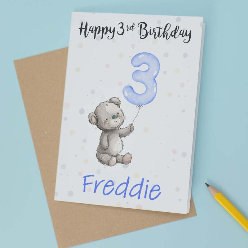 Personalised 1st, 2nd, 3rd, 4th, 5th Birthday Card for Son, Grandson, Nephew, Godson, Boys Teddy Bear Card - 1 - One - Blank Message