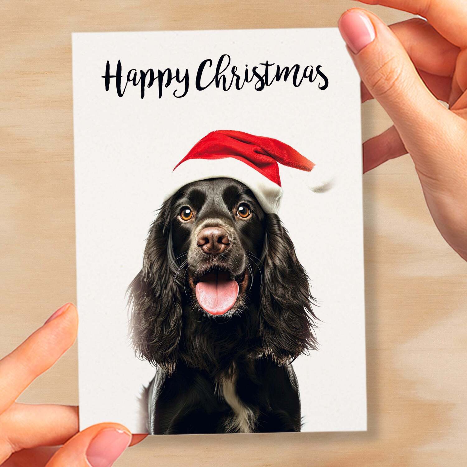 Christmas Card For Him or Her Christmas Card With A Dog Spaniel Dog Christmas Card For Anyone Friend or Relative Fun Christmas Card of a Dog - Small (4x6) / Blank Message