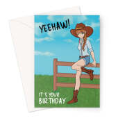 Cute Cowgirl Birthday Card - Anime Style
