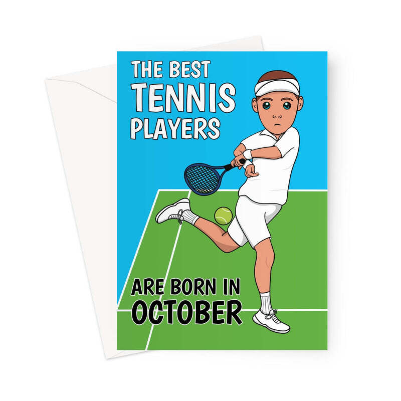 Male Tennis Player Birthday Card - October - A5 Portrait - 1 Card