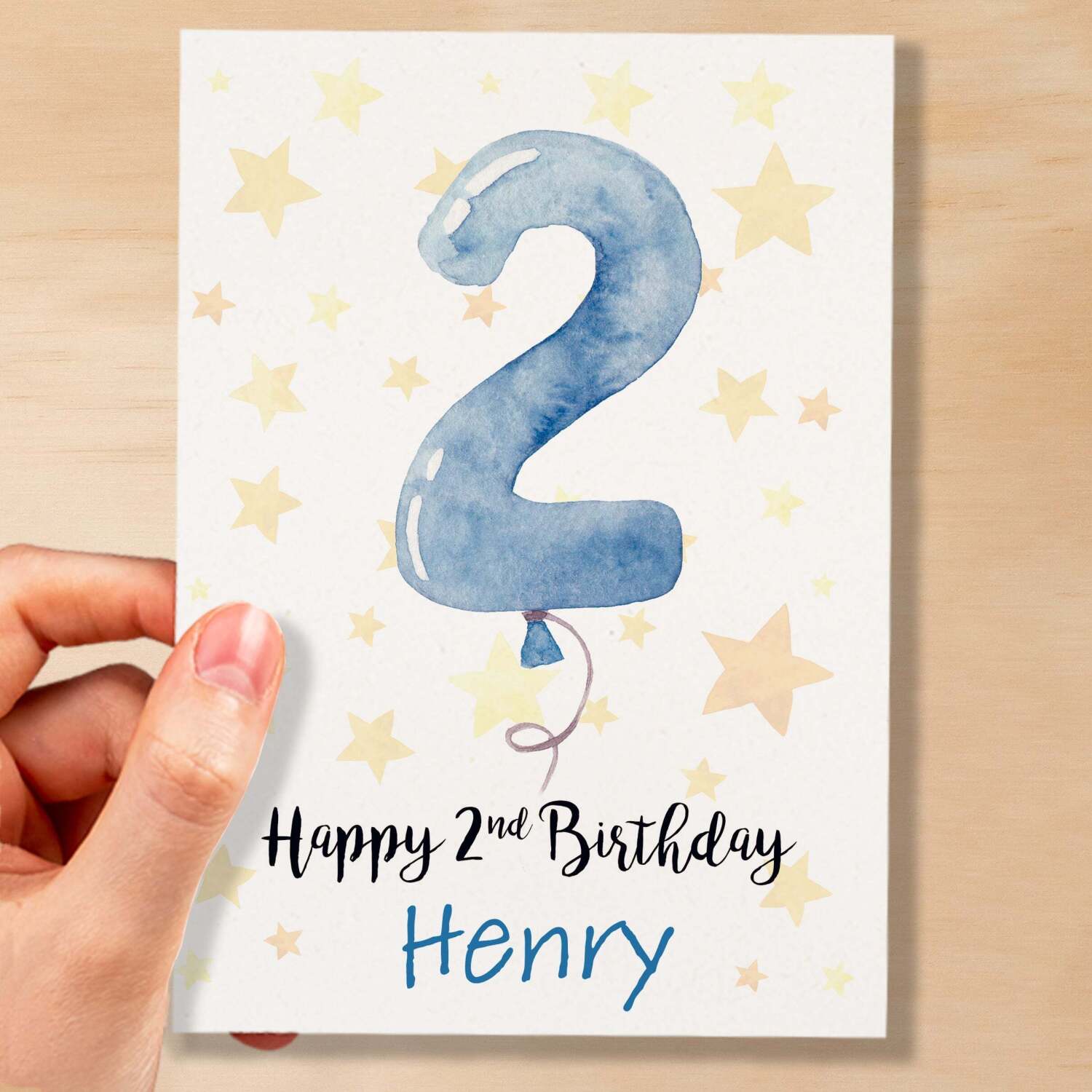 Customisable 2nd Birthday Card For Boy Custom Name Card For Boy Second Birthday Card For Baby Birthday Card for Baby Boy Custom 2nd Birthday - Small (4x6) / Blank Message