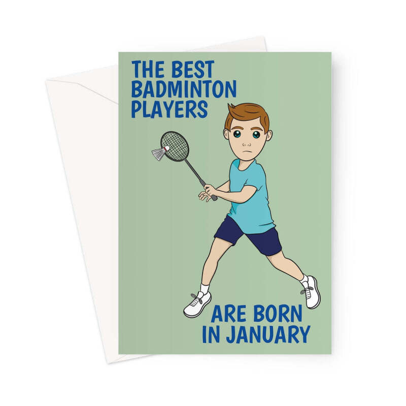 CC0859 - Badminton Greeting Card For A January Birthday Greeting Card - A5 Portrait - 1 Card