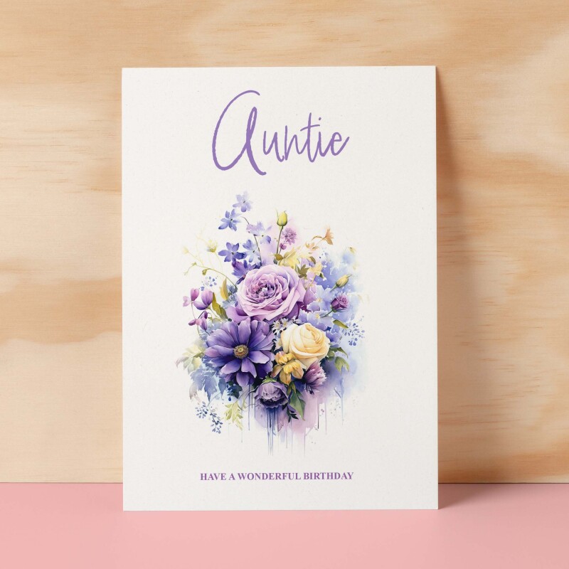 Birthday Card For Auntie Card For Her Card for Auntie Luxury Card For Auntie Birthday Card for Loved One Auntie Card Birthday Flower Card - Small (4x6) / Blank Message