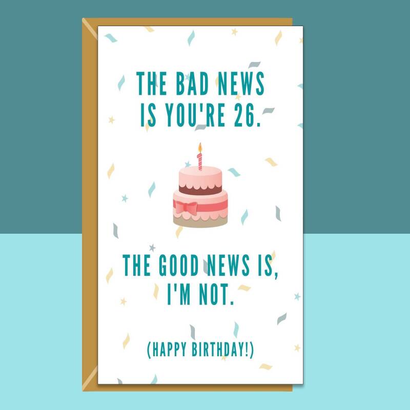 Funny 26th Birthday Card Personalised - For Him or For Her - Ideal for friend, brother, sister, colleague, anyone else turning 26 years old - Blank inside - Large