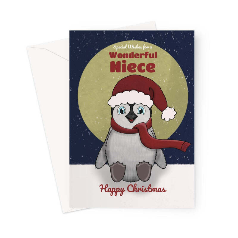 Cute Penguin Christmas Card For Niece - A5 Portrait - 1 Card