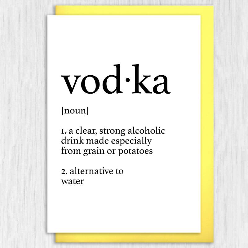 Dictionary definition of vodka alcohol themed birthday card for male, female, friend, mate, colleague, coworker (Size A6/A5/A4/Square 6x6") - A6: Single card