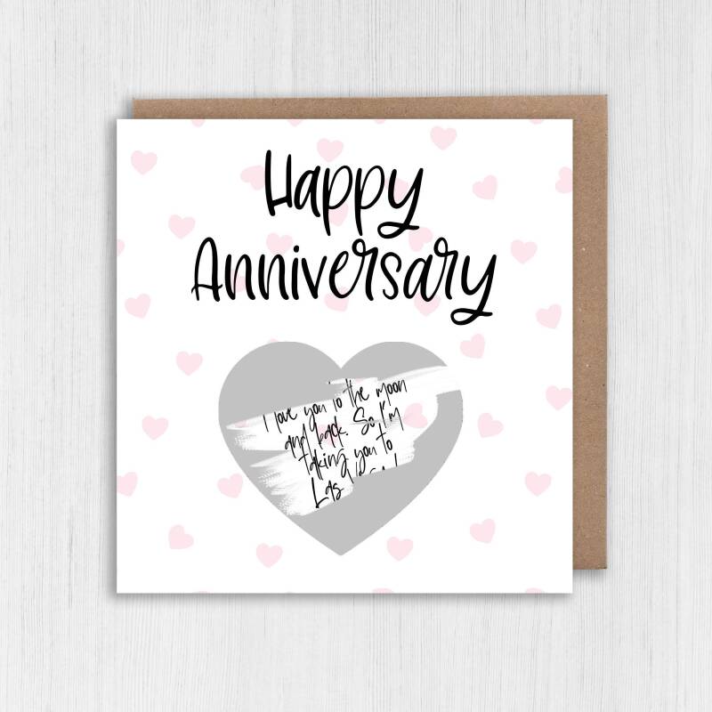 Personalised scratch off and reveal heart card: Happy Anniversary - with any message and choice of heart colour - Gold