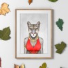 Cougar in clothes, animal print, wall art - A5 - Glossy - Green