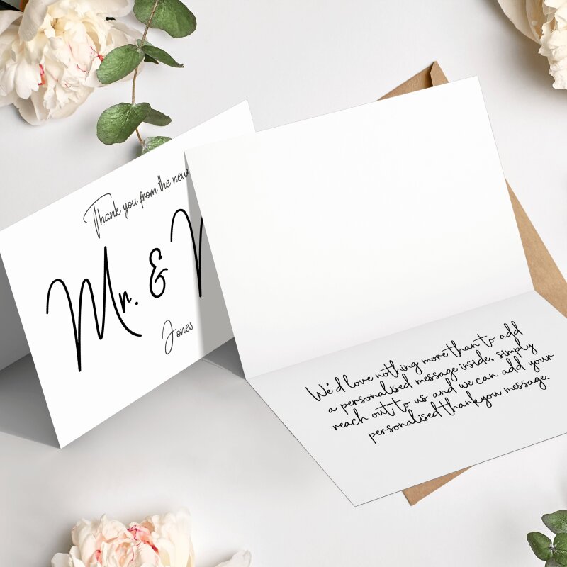 Thank you from Mr and Mrs Personalised Cards inc. envelopes - Folded - Personalised, Simple Mr & Mrs Thank You Cards. Mr and Mrs, Mrs and Mr - A6 - 4.1" x 5.8" - Pack of 20