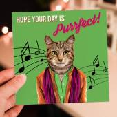 Hope your day is purrfect funny cat in clothes, from the pet, kitten birthday card for friend (Animalyser) (Size A6/A5/A4/Square 6x6")