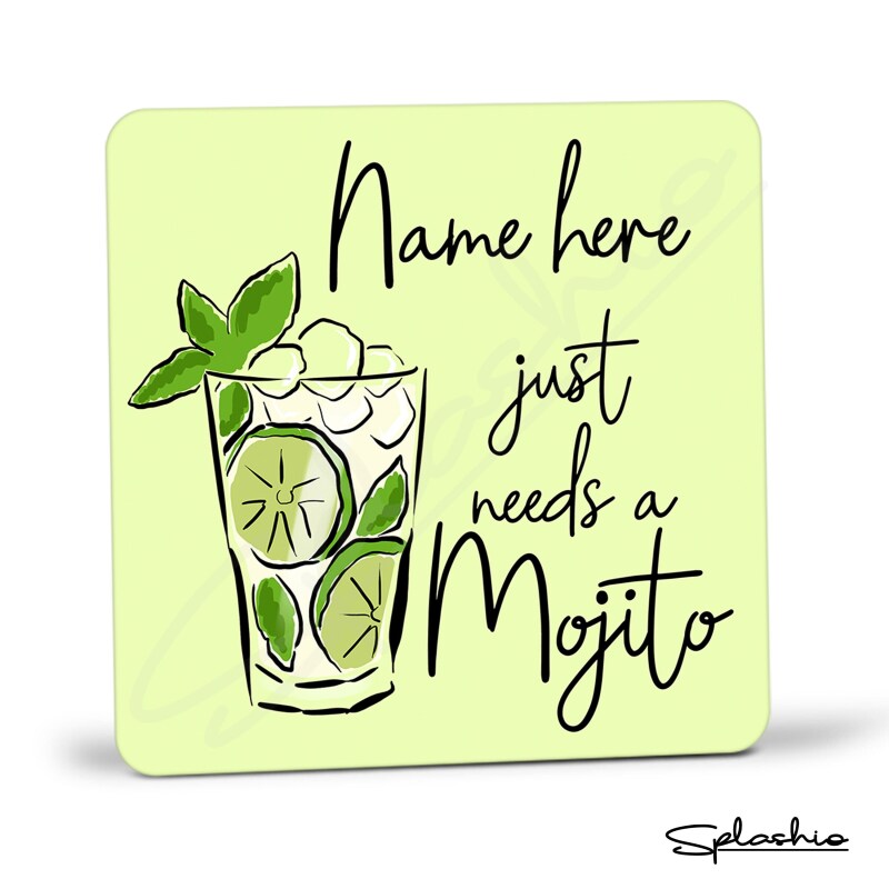 MOJITO Cocktail Personalised Coaster, Cocktail Mojito Coaster, Fathers Day gift, Christmas Coaster, Secret Santa, Birthday Gift, Home Bar. - Single Coaster
