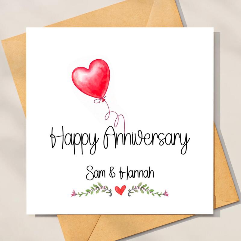 Personalised Anniversary Card For couple, Couple Anniversary Card, Happy anniversary Greeting Card Simple Red Heart Balloon Anniverysary