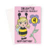 Cute 4th Birthday Card For Daughter - Bumble Bee - A5 Portrait - 1 Card