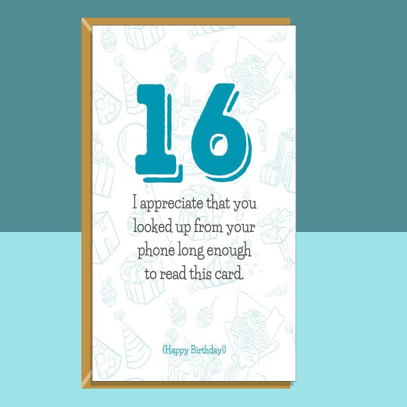 Funny 16th Birthday Card - Personalised - For Him or For Her - For someone turning 16 years old - Greetings Card - Customised if needed - Large - Blank inside