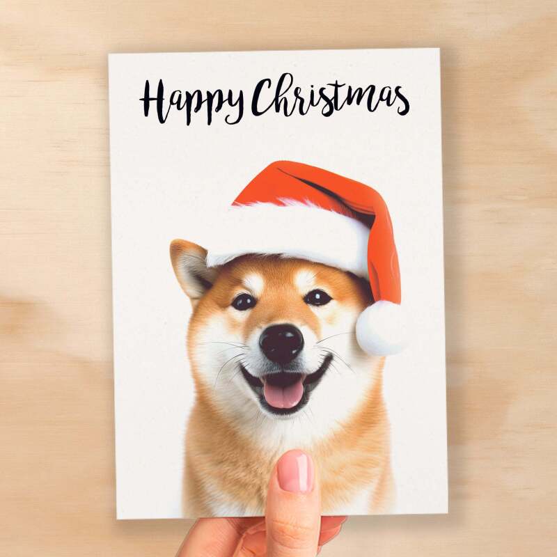 Christmas Card For Him or Her Christmas Card With A Dog Shiba Inu Dog Christmas Card For Anyone Friend Fun Christmas Card of a Dog - Small (4x6) / Blank Message