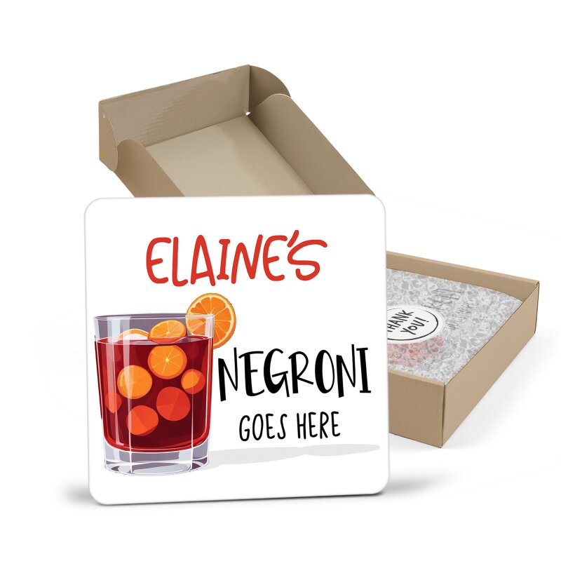 Personalised Negroni Goes Here Coaster, Negroni Gift