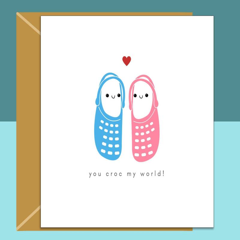 Valentine's Card for Him or Her - Crocs - For Boyfriend, Girlfriend, Husband, Wife, Fiance - Ideal cute personalised card for Valentines Day - Blank inside - Regular