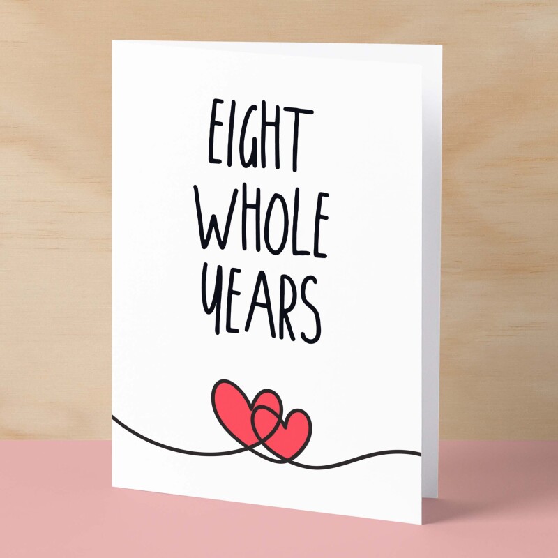 8 Year Anniversary Card For Husband or Wife Anniversary Card for 8th Anniversary Card For Boyfriend or Girlfriend Eight Wedding Anniversary - Large (5x7) / Blank Message