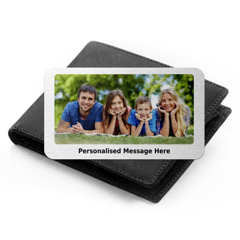 Personalised Photo Wallet Aluminium Purse Card, Metal Keepsake Gift, Gift for Grandparents, Husband, Wife Dad, Mum, Friend Custom Card - Landscape - Single Photo Card