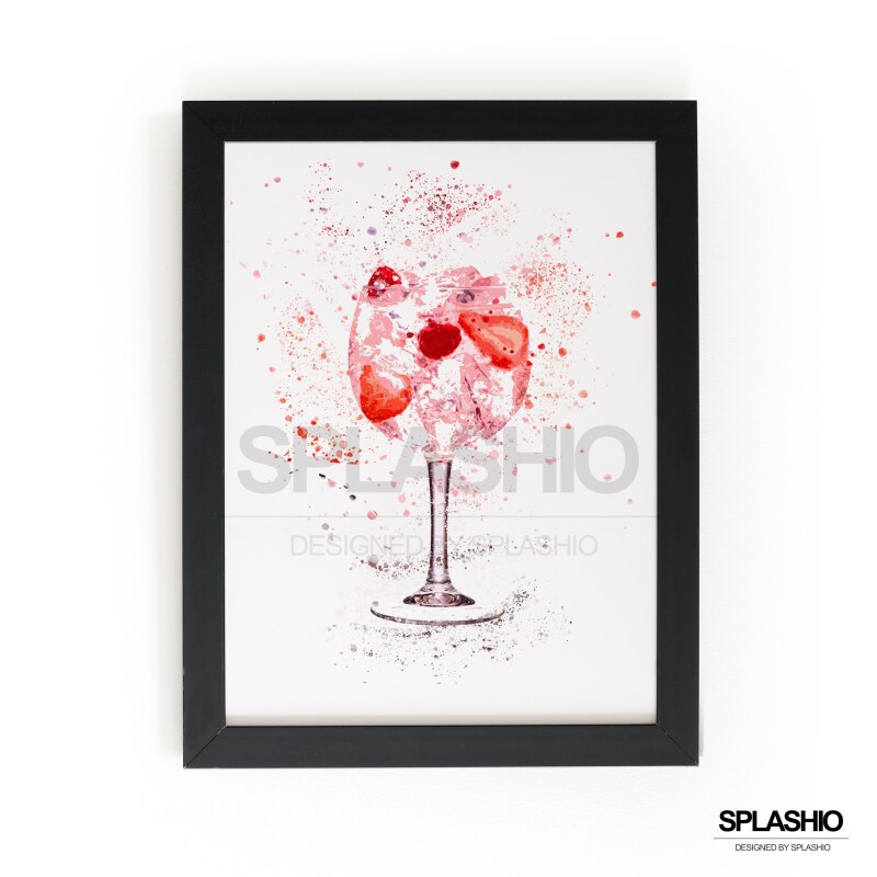 PINK GIN  Splatter Art Print, High Gloss Print, Splash Art, Home Decor, Home Bar Custom Drink Art Cocktails - A6