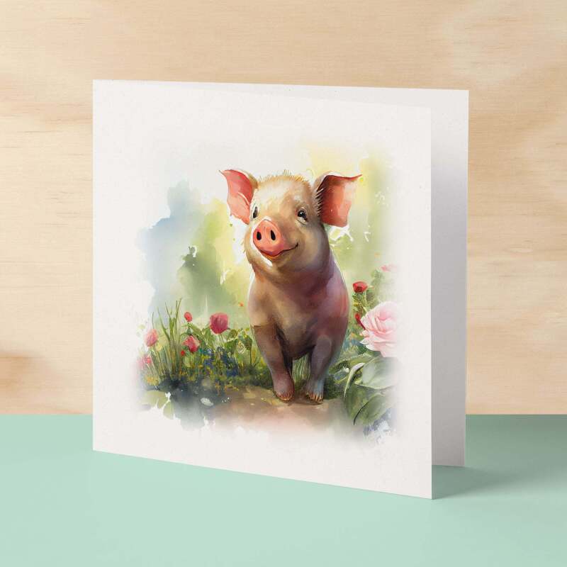 Notelet Card of a Pig For Anyone Any Occasion Card For Her or For Him Card For Birthday or Easter Card Thank You Card - Square (6x6) / Blank Message