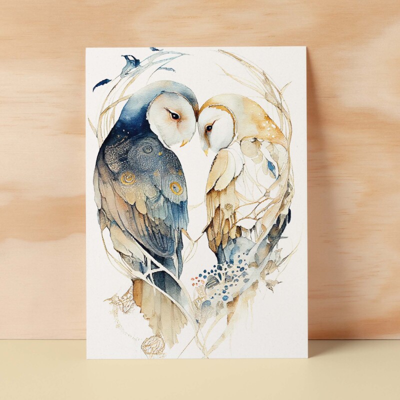 Anniversary Card For Husband Card for Anniversary Card For Wife Owl Anniversary Card For Couple Engagement Card For Couple Wedding Card - Small (4x6) / Blank Message