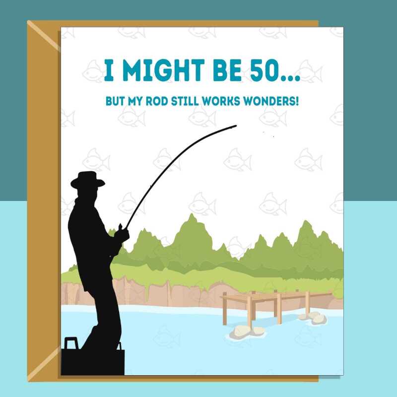 Funny Fishing 50th Birthday Card for Him - Personalised - Fisherman Card - Boyfriend, Husband, Friend, 50 year old - Regular - Blank