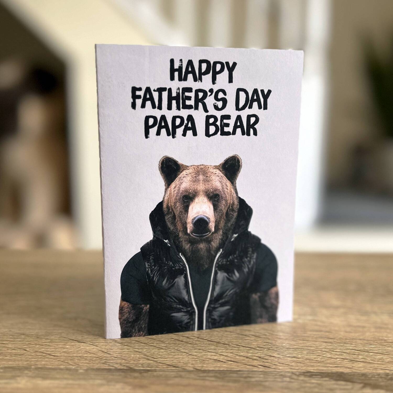 Happy Father's Day Papa Bear animal in clothes Father's Day card for dad, father, daddy, papa (Animalyser) (Size A6/A5/A4/Square 6x6") - A6: Single card